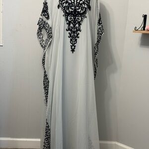 Elegant Black and White Embroidered kaftan Dress